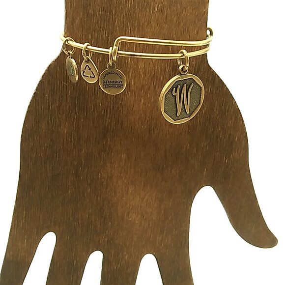Alex and Ani Initial 'W' Charm Bangle Bracelet Rafaelian Gold Finish Expandable - Picture 3 of 11